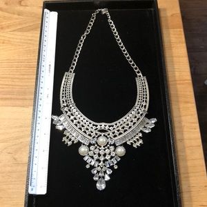 Statement Collar Necklace faux Pearl and Diamond